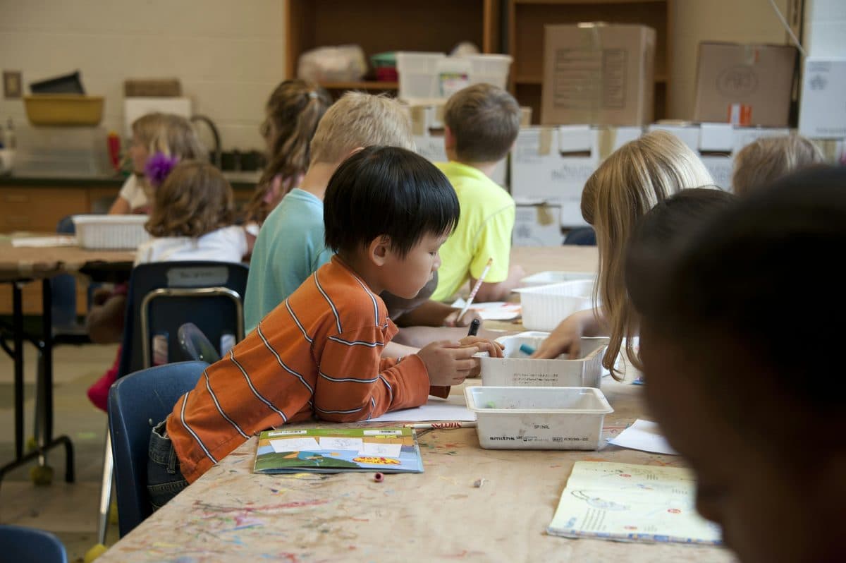 Boy working at a table